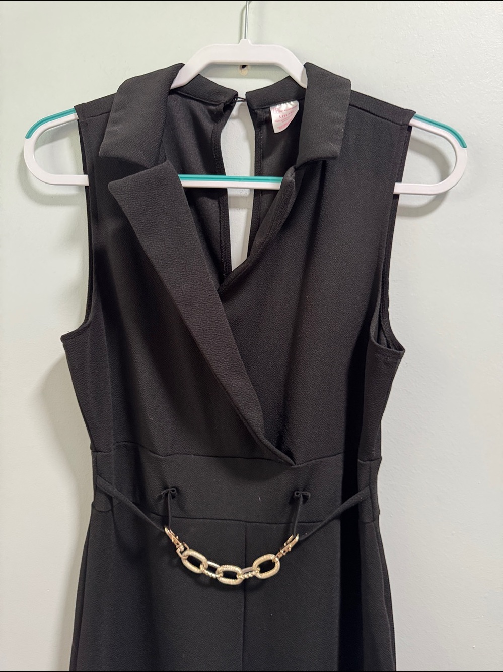 No Boundaries Black Sleeveless Jumpsuit Wide Cropped legs and a Gold Chain